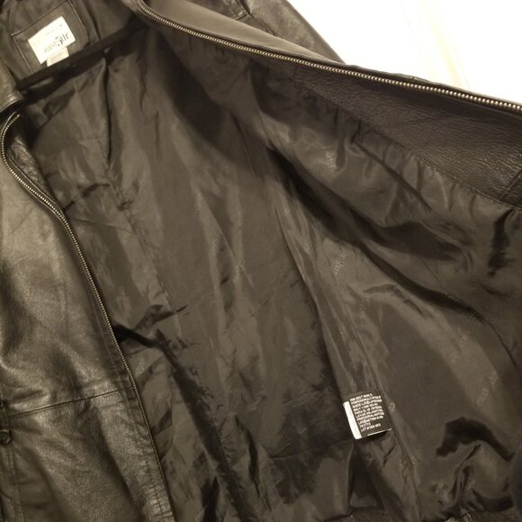 Genuine Leather Jacket Black with Waist Tie Collared Medium East 5th Vintage - Picture 6 of 15